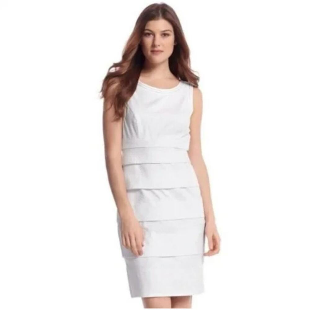 White House Black Market White Cotton Sateen Jacquard Sheath Dress Size 14